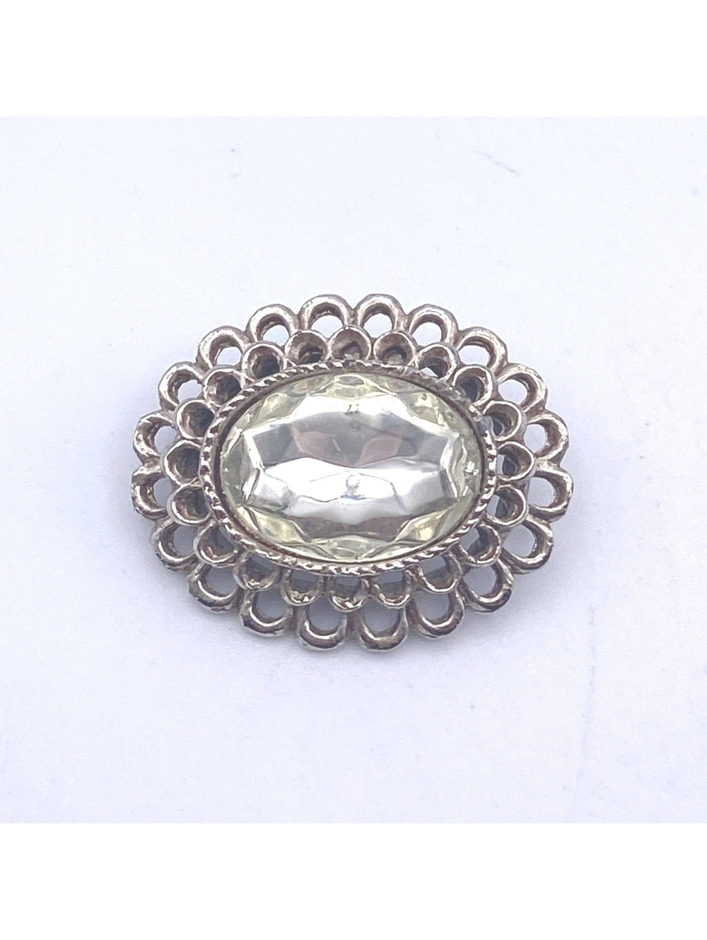Vintage Silver Tone Rhinestone Flower Brooch, Domed Design